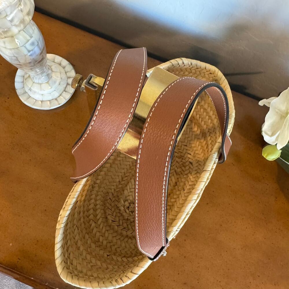 ❌SOLD❌ Loewe Anagram Basket Small Bag Natural Straw Tan Leather - Picture 10 of 11